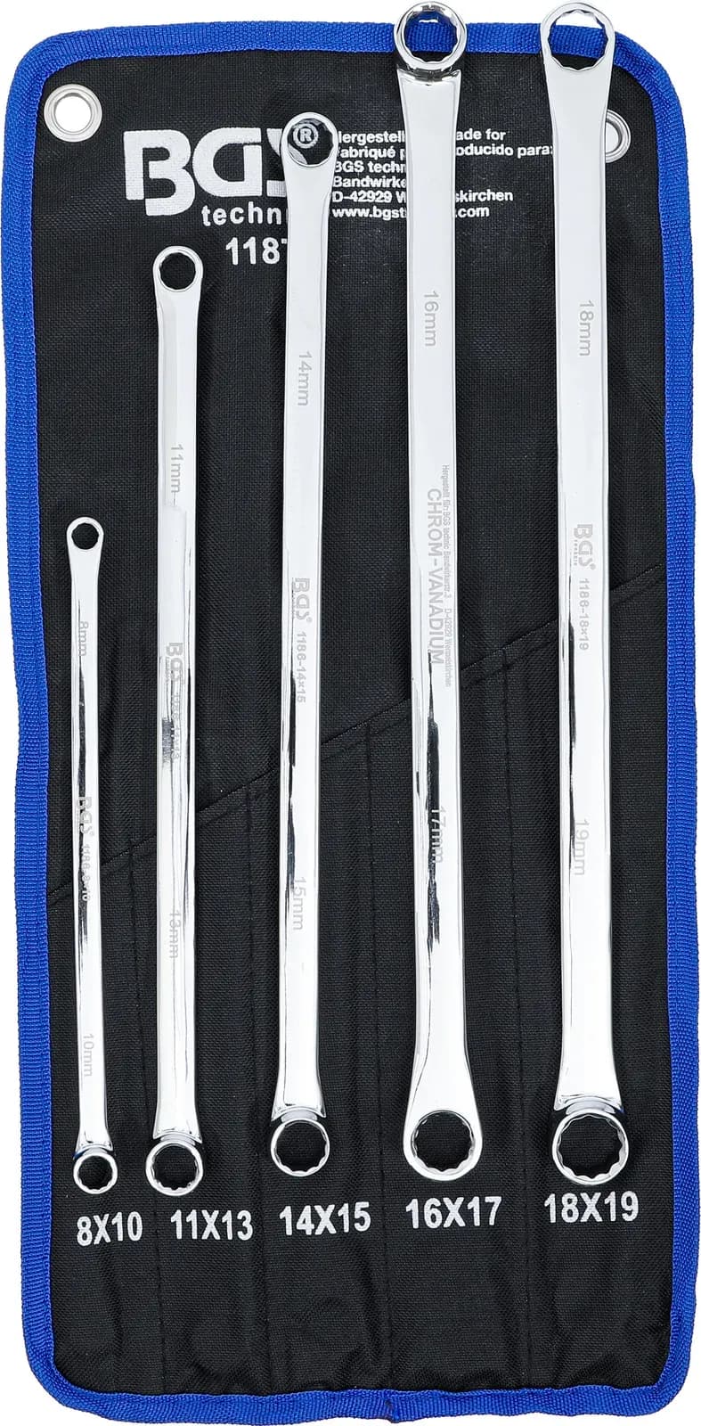 Set dvojnih obročnih ključev, ekstra dolg, 8 - 19 mm, 5-delni