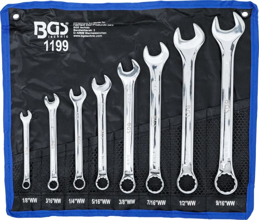 Set kombiniranih ključev, palčne velikosti, 1/8" - 9/16" Whitworth, 8-delni