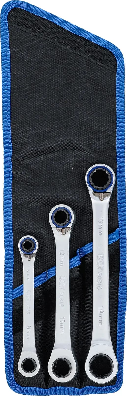 Set račnastih obročnih ključev, preklopen, "4-v-1", 3-delni