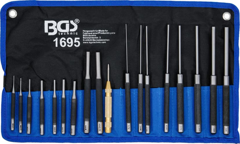 Set valjastih izbijačev, 100-150-200 mm, 1.5 - 9.5 mm, vklj. točkala, 18-delni