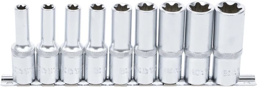 Set nasadnih ključev, E-profil, globoki, pogon 12.5 mm (1/2"), E10 - E24, 9-delni