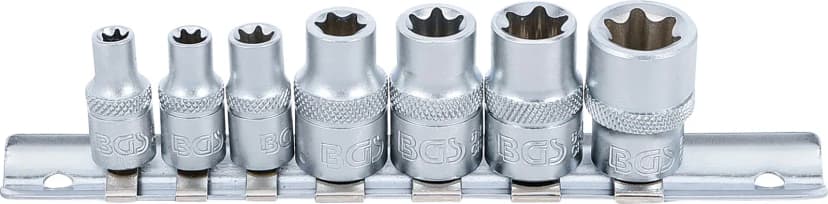 Set nasadnih ključev, E-profil, pogon 6.3 mm (1/4") / 10 mm (3/8"), E6 - E16, 7-delni