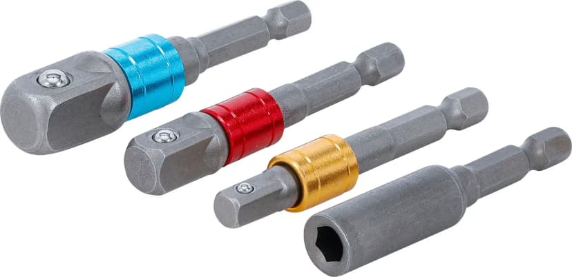 Set adapterjev za električne vrtalnike, barvne, pogon 6.3 mm (1/4"), 6.3 mm (1/4"), 10 mm (3/8"), 12.5 mm (1/2"), notranji šestrob 6.3 mm (1/4"), 4-delni