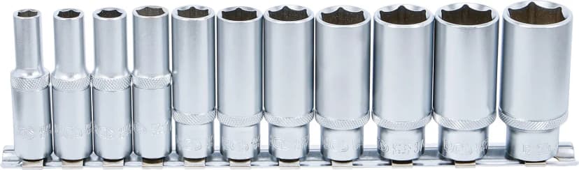 Set nasadnih ključev, šestrobi, globoki, pogon 10 mm (3/8"), palčne velikosti, 11-delni