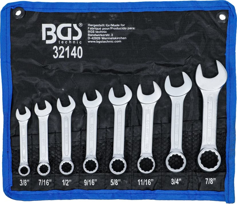 Set kombiniranih ključev, ekstra kratki, palčne velikosti, 3/8" - 7/8", 8-delni