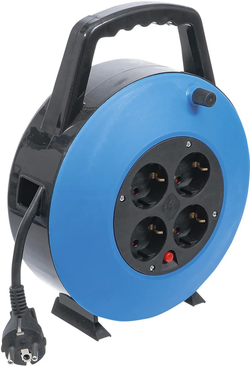 Kabelski boben, zaprta izvedba, 10 m, 3 x 1.5 mm², 4 vtičnice, IP 20, 3000 W