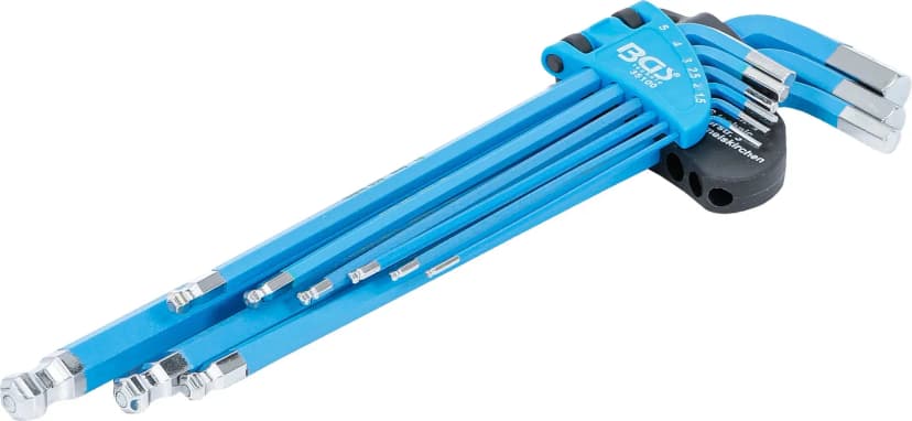 Set L-ključev, ekstra dolg, notranji šestrob / notranji šestrob s kroglično glavo 1.5 - 10 mm, 9-delni