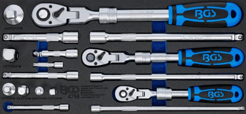 Modul za predal 1/3: set preklopnih raglj, podaljšljiv, nastavljiv, 6.3 mm (1/4") - 10 mm (3/8") - 12.5 mm (1/2"), 17-delni