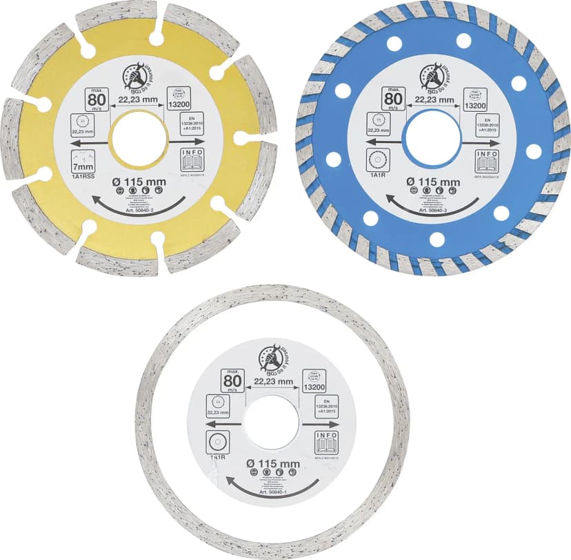 Set diamantnih diskov, izvrtina Ø 20 mm, Ø 115 mm, 3-delni