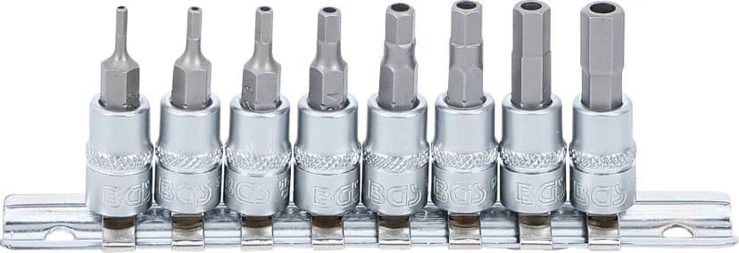 Set nasadnih ključev z biti, pogon 6.3 mm (1/4"), notranji šestrob z zaščito pred odpiranjem 2 - 7 mm, 8-delni