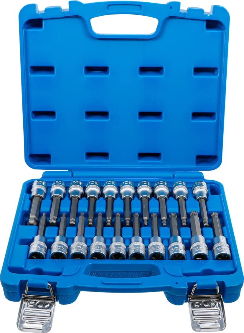 Set nasadnih ključev z biti, pogon 12.5 mm (1/2"), notranji šestrob, T-profil (za Torx), zobati profil (za XZN) s kroglasto glavo, 20-delni