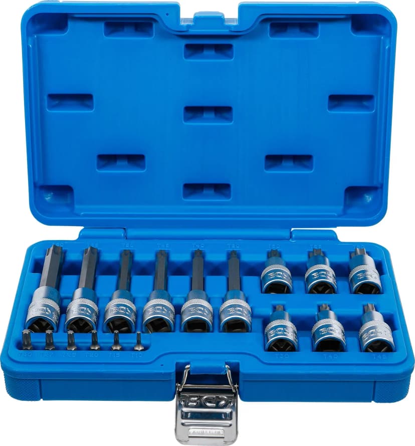 Set nasadnih ključev z biti, pogon 6.3 mm (1/4") / 12.5 mm (1/2"), T-profil (za Torx), 18-delni