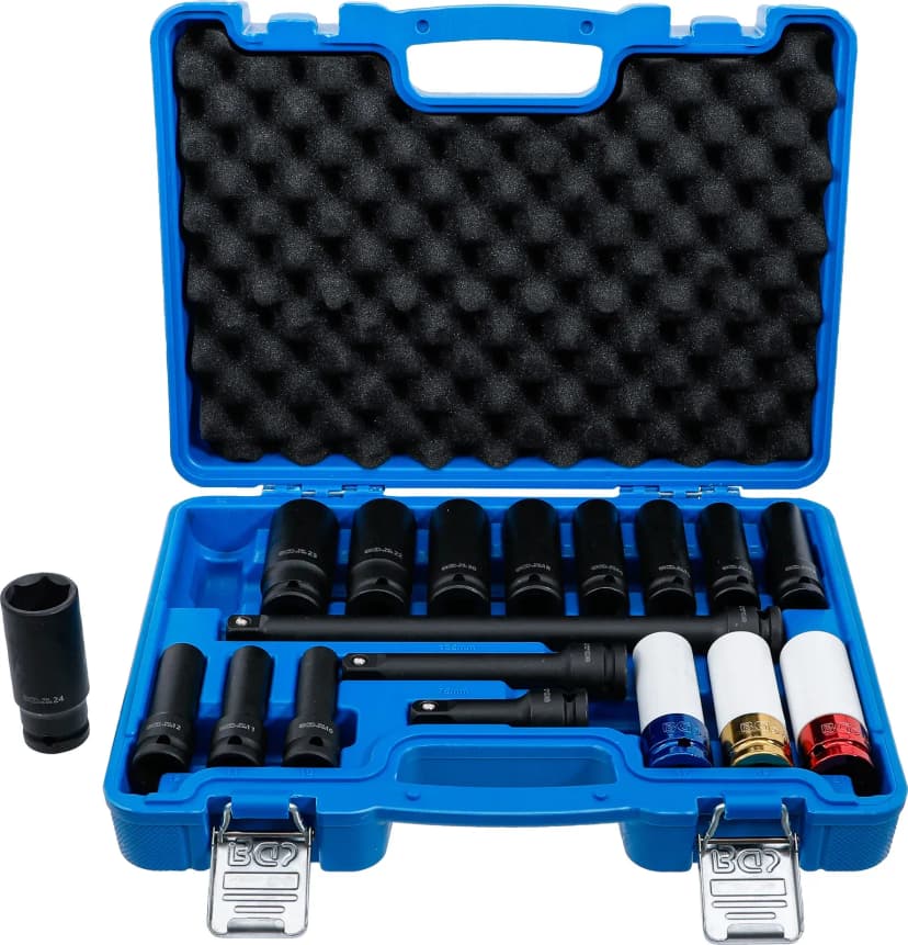 Set udarnih nasadnih ključev in zaščitnih udarnih nasadnih ključev, šestrob, pogon 12.5 mm (1/2"), 10 - 24 mm, 18-delni