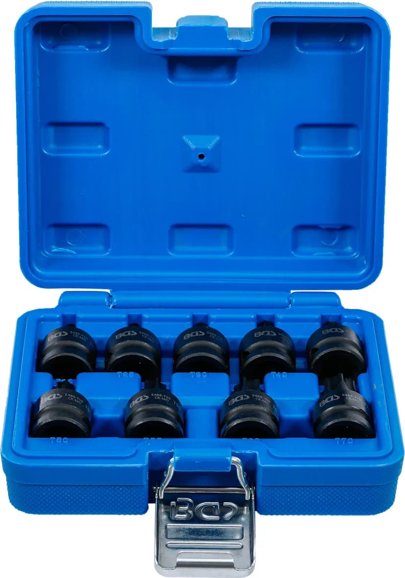 Set udarnih nasadnih ključev z bitom, pogon 12.5 mm (1/2"), T-profil (za Torx) T20 - T70, 9-delni