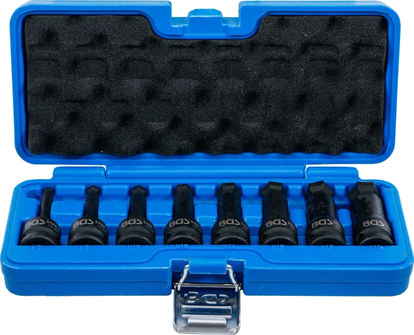 Set udarnih nasadnih ključev z bitom, dolžina 75 mm, pogon 12.5 mm (1/2"), notranji šestrob s kroglasto glavo 6 - 19 mm, 8-delni