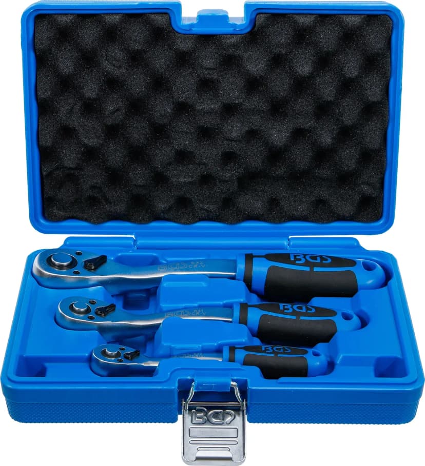 Set preklopnih raglj, fino ozobje, 6.3 mm (1/4") - 10 mm (3/8") - 12.5 mm (1/2"), 3-delni