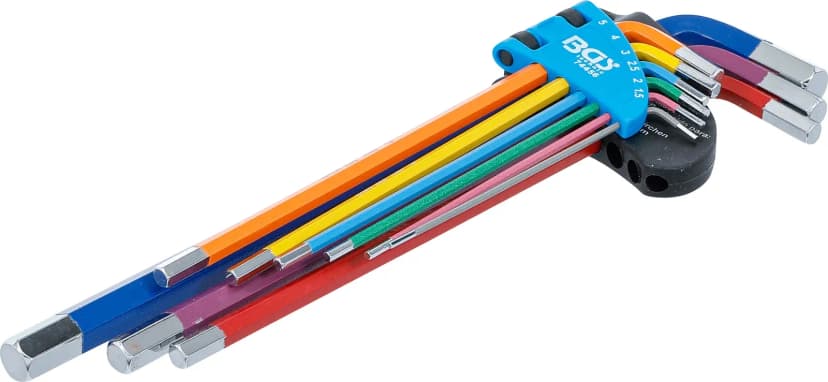 Set L-ključev, večbarvno, ekstra dolg, notranji šestrob 1.5 - 10 mm, 9-delni