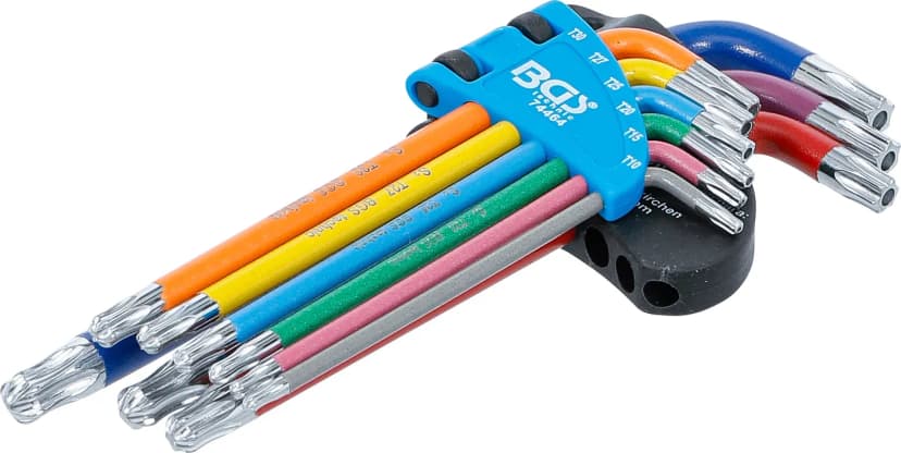Set L-ključev, večbarvno, T-profil z izvrtino (za Torx) s kroglično glavo T10 - T50, 9-delni
