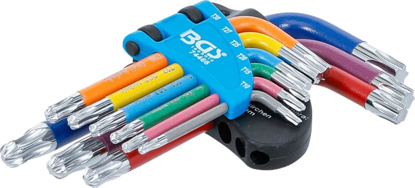 Set L-ključev, večbarvno, kratek, T-profil (za Torx) s kroglično glavo T10 - T50, 9-delni