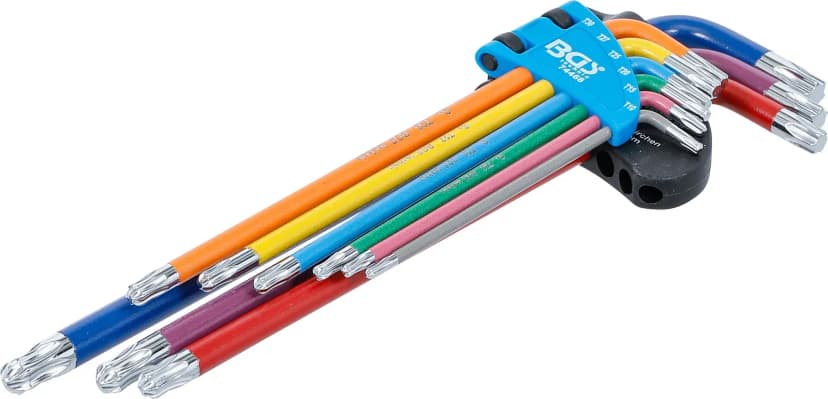 Set L-ključev, večbarvno, ekstra dolg, T-profil (za Torx) s kroglično glavo T10 - T50, 9-delni