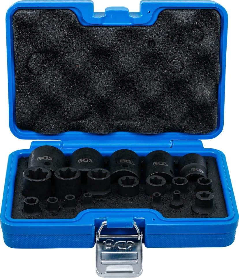 Set udarnih nasadnih ključev, E-profil Plus, pogon 6.3 mm (1/4"), 10 mm (3/8"), 12.5 mm (1/2"), EP4 - EP32, 19-delni