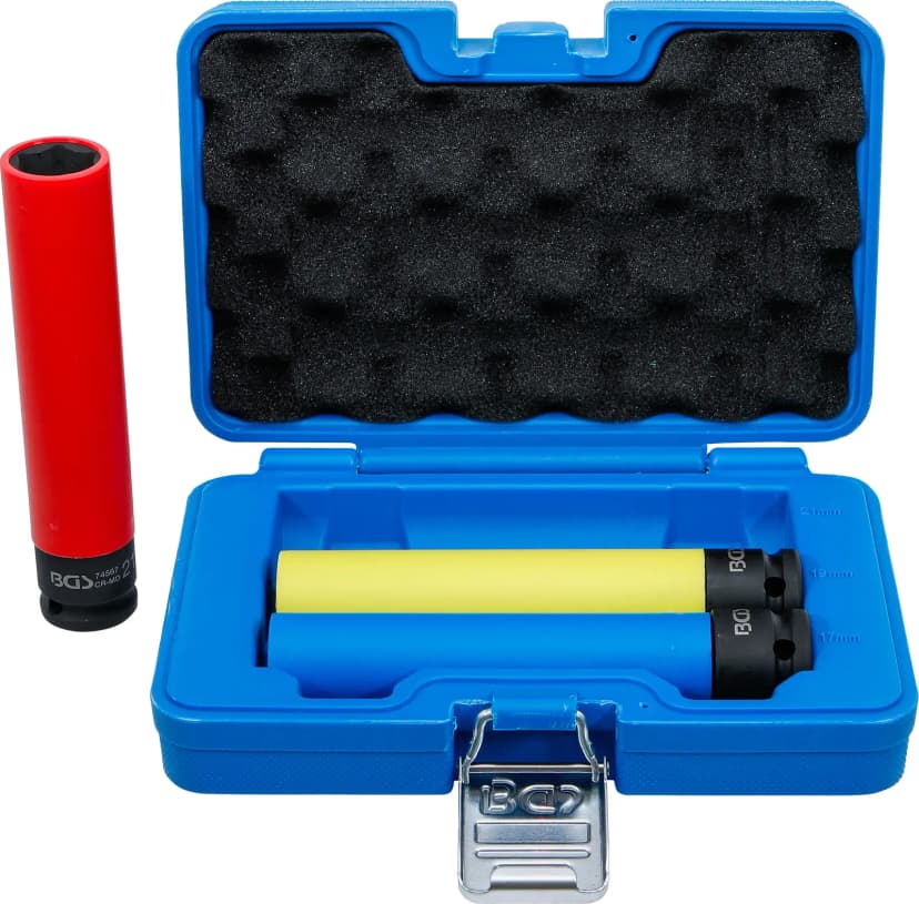 Set zaščitnih udarnih nasadnih ključev, ekstra globok, pogon 12.5 mm (1/2"), 17 / 19 / 21 mm, 3-delni
