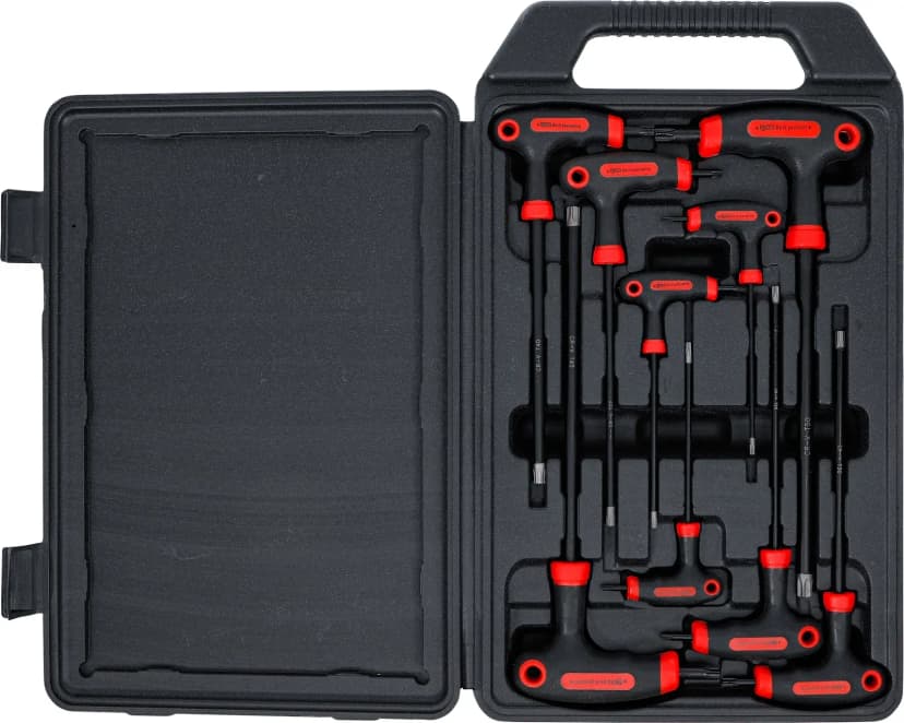 Set L-ključev s T-ročajem, T-profil z izvrtino (za Torx), T10 - T50, 9-delni