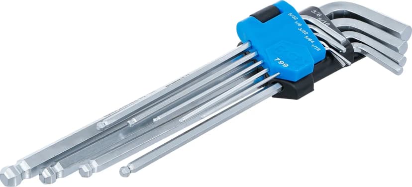 Set L-ključev, palčne velikosti, notranji šestrob / notranji šestrob s kroglično glavo 1/16" - 3/8", 9-delni