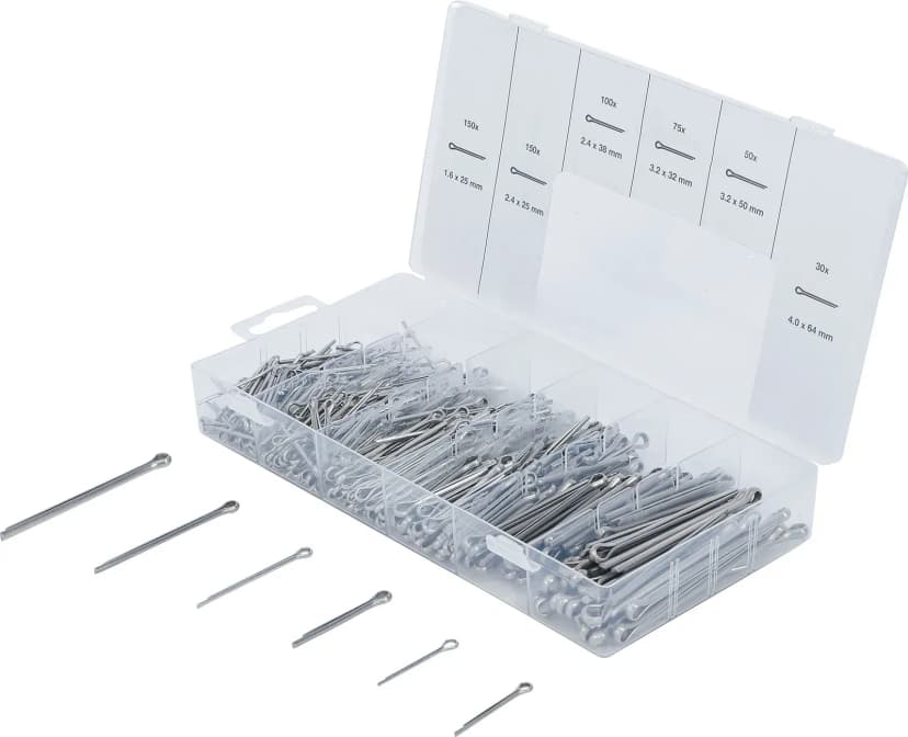 Set razcepk, nerjavno jeklo, Ø 1.6 - 4.0 mm, 555-delni