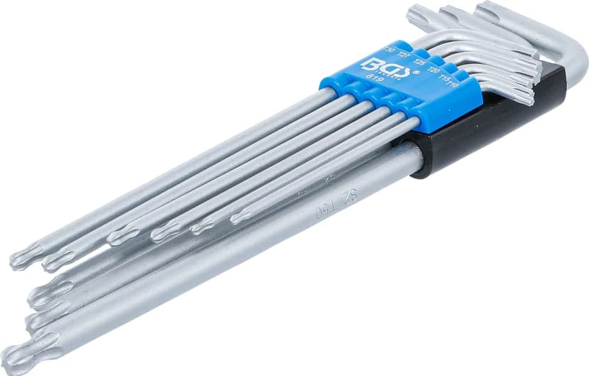 Set L-ključev, ekstra dolg, T-profil (za Torx) s kroglično glavo, T10 - T50, 9-delni