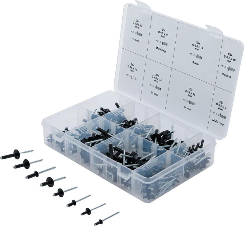 Set slepih kovic, aluminij, Ø 3.2 - 4.8 mm, 200-delni