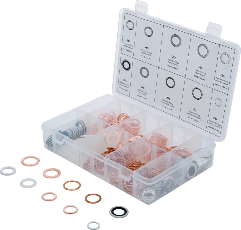 Set tesnilnih obročev, baker, aluminij, najlon, 250-delni