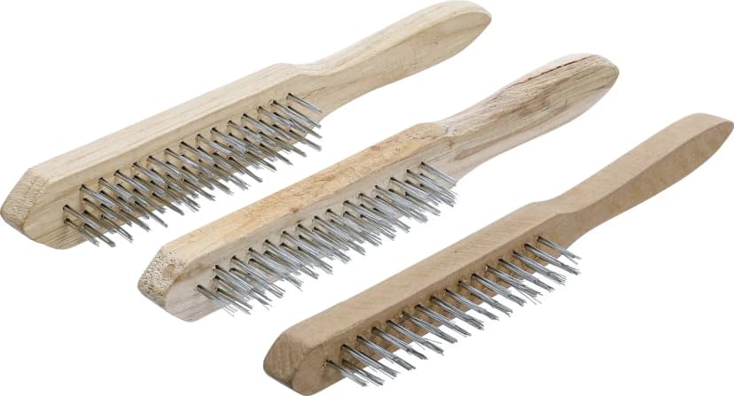 Set jeklenih žičnatih krtač, leseni ročaj, 2, 3, 4 vrste, 3-delni