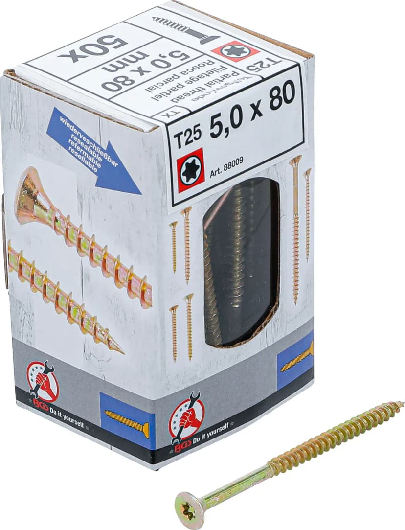Večnamenski vijaki, T-profil (za Torx) T25, 5.0 x 80 mm, 50 kosov