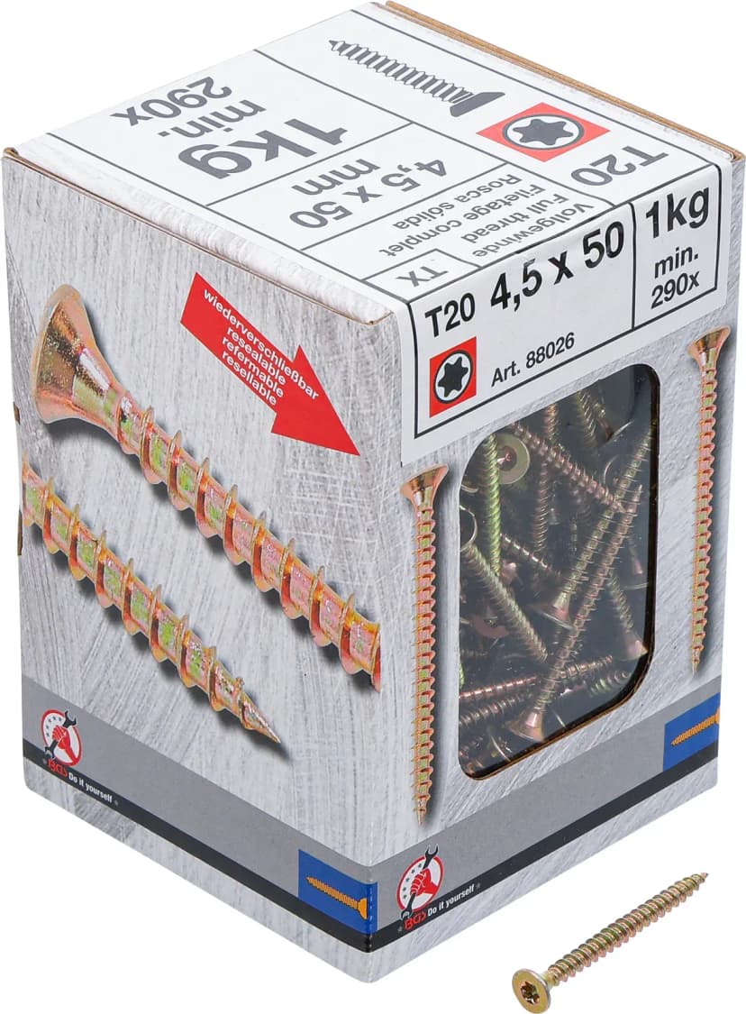 Večnamenski vijaki, T-profil (za Torx) T20, 4.5 x 50 mm, 1kg / 290 pcs.