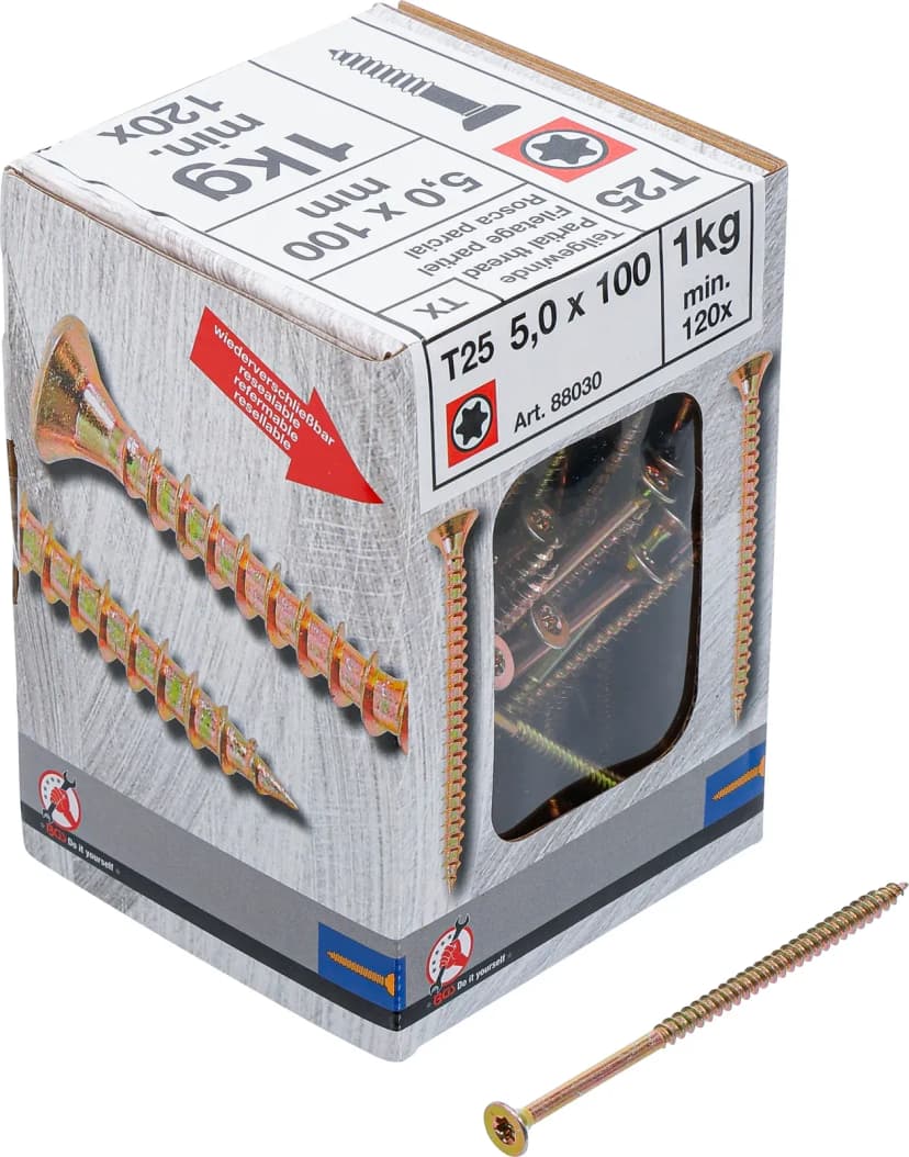 Večnamenski vijaki, T-profil (za Torx) T25, 5.0 x 100 mm, 1kg / 120 pcs.