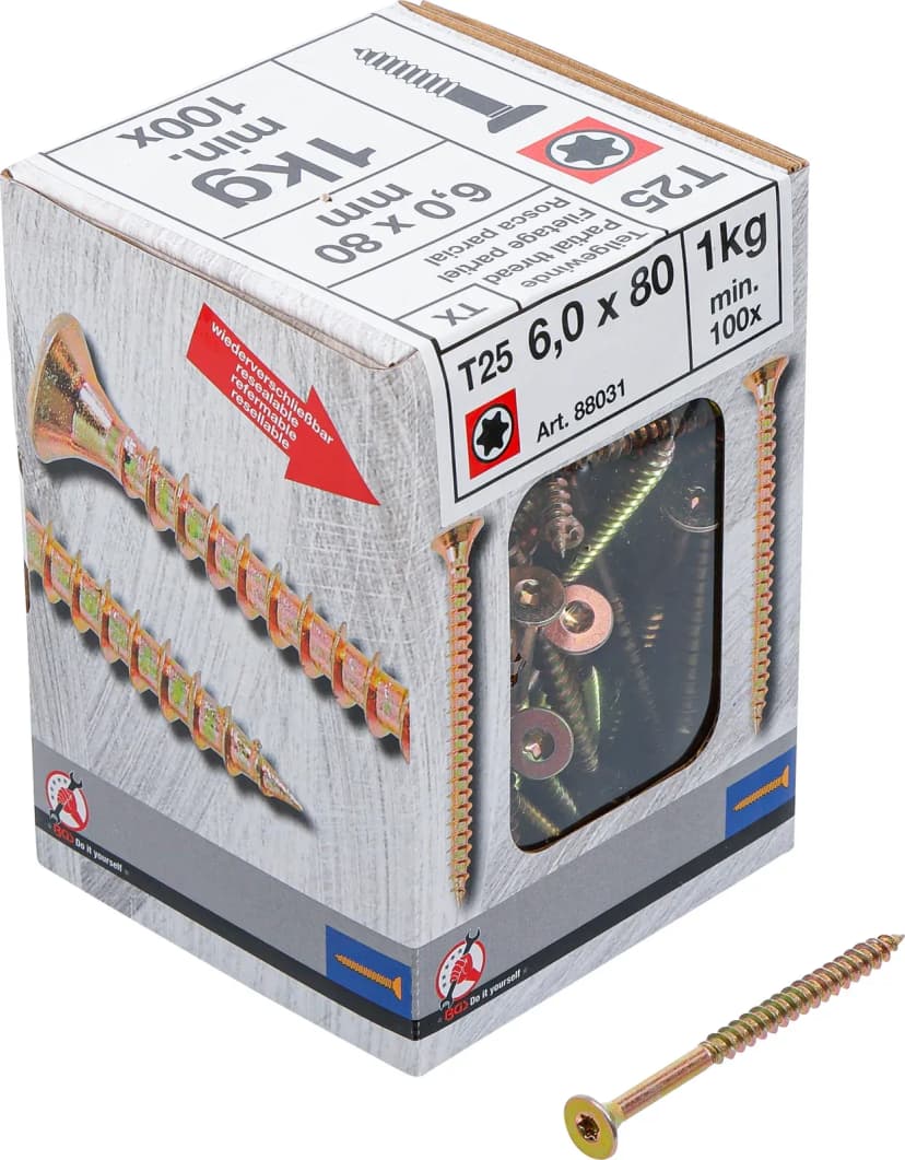 Večnamenski vijaki, T-profil (za Torx) T25, 6.0 x 80 mm, 1kg / 100 pcs.