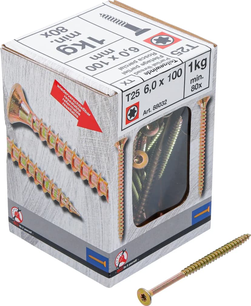 Večnamenski vijaki, T-profil (za Torx) T25, 6.0 x 100 mm, 1kg / 80 pcs.