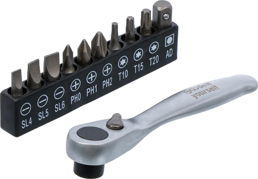 Set bitov, z ragljo za bite, zunanji šestrob 6.3 mm (1/4"), 11-delni