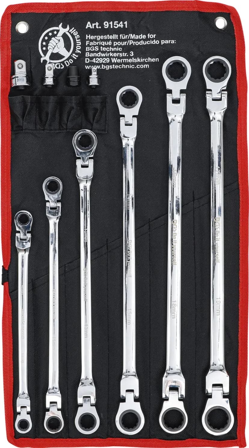 Set dvostranskih račnastih ključev z zglobnima glavama, 8 - 19 mm, 10-delni