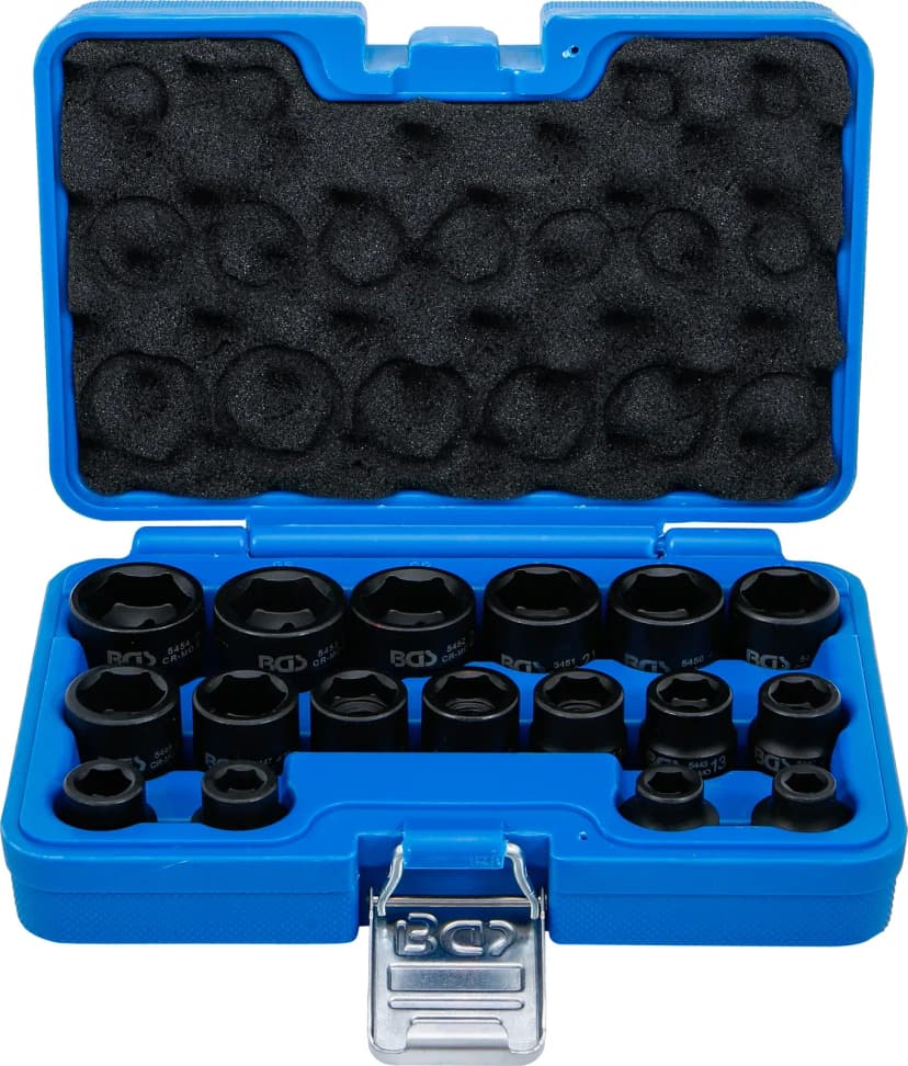 Set udarnih nasadnih ključev, šestrobi, ekstra ploski, pogon 12.5 mm (1/2"), 8 - 24 mm, 17-delni