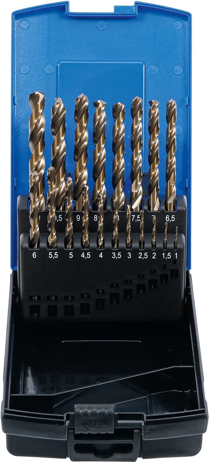 Set spiralnih svedrov, HSS-G M35 kobaltno jeklo, 1 - 10 mm, 19-delni