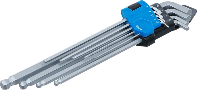Set L-ključev, ekstra dolg + ekstra kratek konec, notranji šestrob / notranji šestrob s kroglično glavo 1.5 - 10 mm, 9-delni