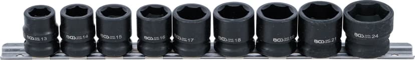 Set udarnih nasadnih ključev, šestrobi, ekstra ploski, pogon 12.5 mm (1/2"), 13 - 24 mm, 9-delni