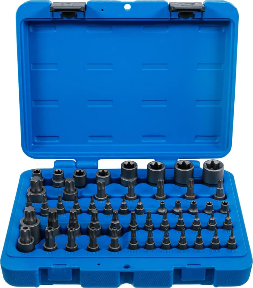 Nasadni ključ z bitom in set nasadnih ključev, E-profil / T-profil (za Torx) / T-profil z zaščito proti odpiranju (za Torx) / TP-profil (za Torx Plus), 52-delni