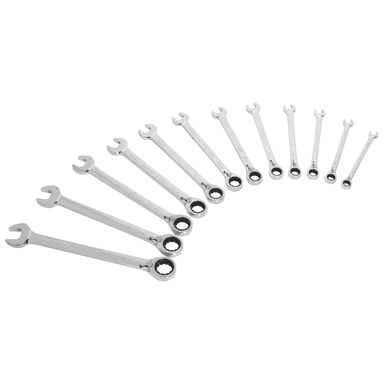 12-piece set of combination spanners with reversible ratchet